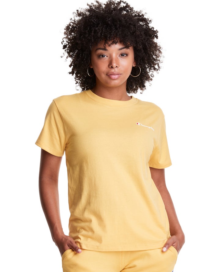 Champion Womens T-Shirt NZ - Classic Script Logo Yellow ( 7325-GOPTL )